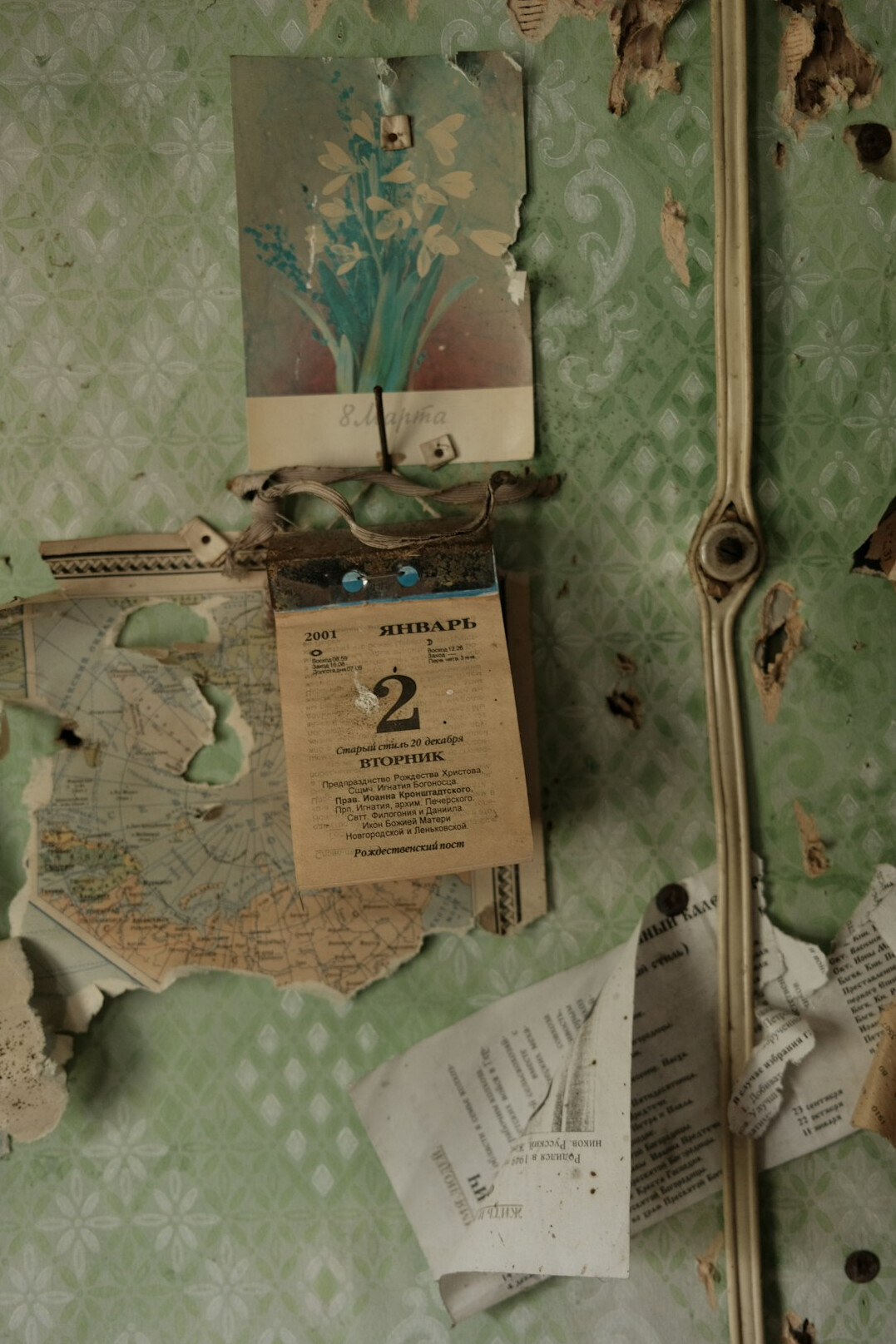 Old paper map with pins on a table